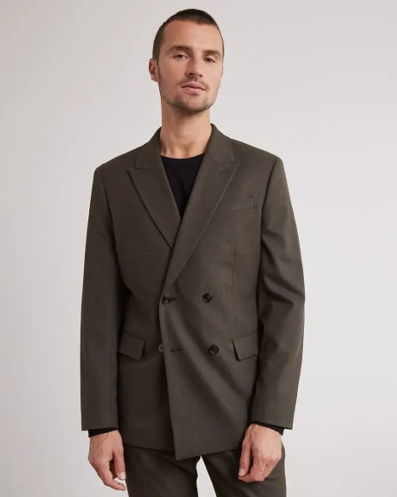 RW&CO. - Tailored-Fit Double-Breasted Dark Brown Suit Blazer
