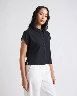 Extended-Sleeve Buttoned-Down Twill Blouse