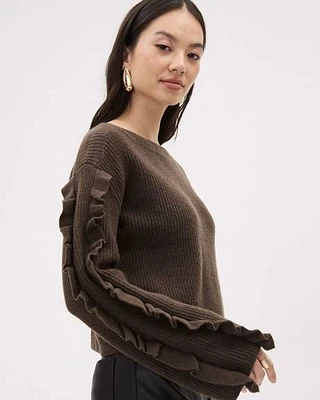 Long-Sleeve Boat-Neck Sweater with Frills