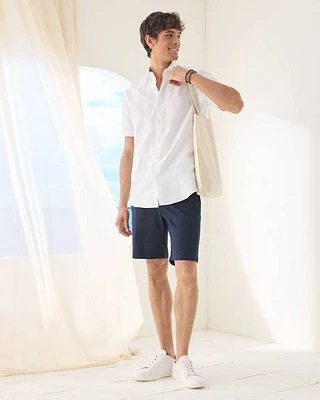 Short-Sleeve Tailored-Fit Linen-Blend Dress Shirt