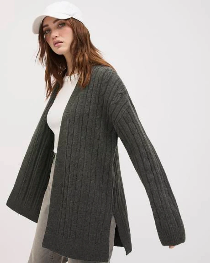 Long-Sleeve Spongy Open Cardigan