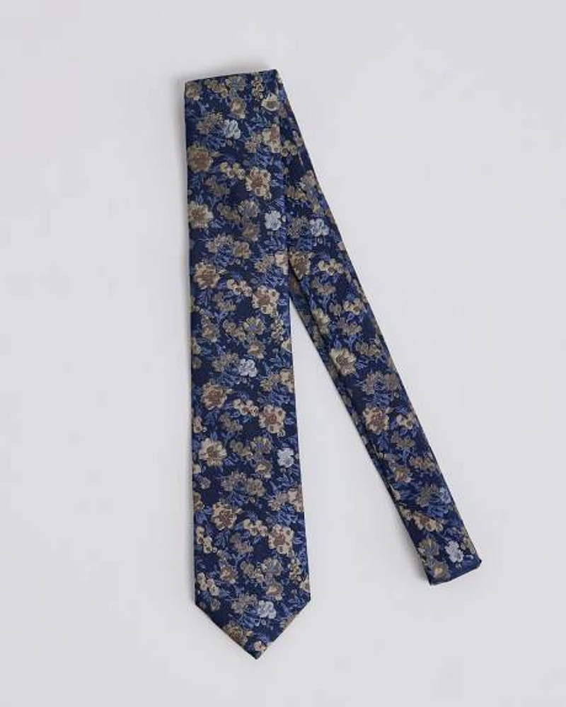 Blue Regular Tie with Floral Pattern