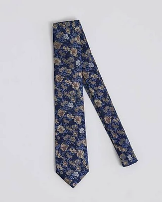 Blue Regular Tie with Floral Pattern