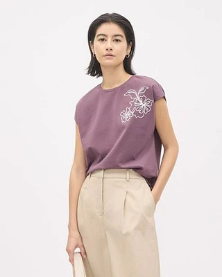 Extended-Sleeve Crew-Neck Top with Embroidered Details