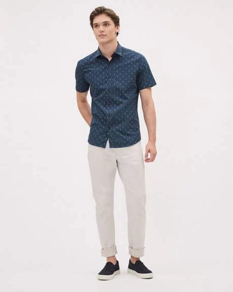 Short-Sleeve Slim-Fit Cotton Shirt with Geo Pattern