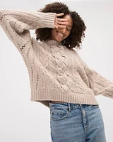 Long-Sleeve Crew-Neck Cable-Stich Sweater