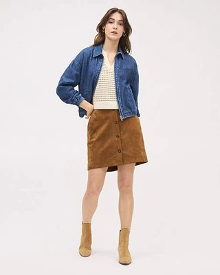 Faux Suede A-Line Mini Skirt with Buttons