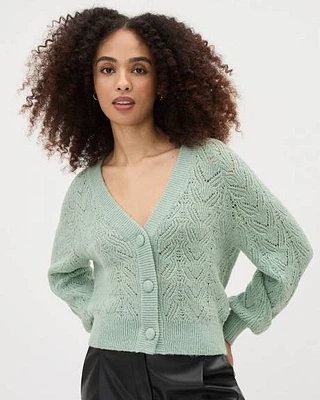 Long-Sleeve V-Neck Cardigan with Pointelle Stitches