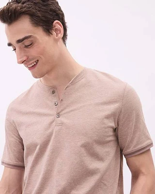 Solid Short-Sleeve Tee with Henley Neckline