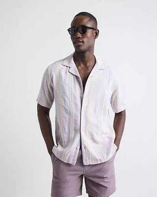Short-Sleeve Camp-Collar Shirt with Embroidered Details