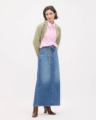 Jupe Maxi en Denim à Délavé Moyen avec Fente au Dos