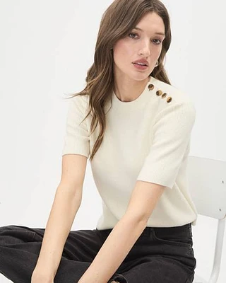 Relaxed-Fit Short-Sleeve Crew-Neck Sweater