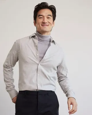 RW&CO. - Slim-Fit Solid Flannel Shirt Light Grey