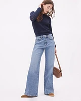 Long Medium-Wash High-Waisted Wide-Leg Jeans