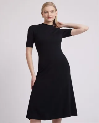 RW&CO. - Elbow-Sleeve Mock-Neck Fit and Flare Dress
