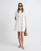 Short-Sleeve Crew-Neck Straight Mini Dress with Embroidery