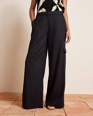 Linen Mid-Rise Wide-Leg Cargo Pant