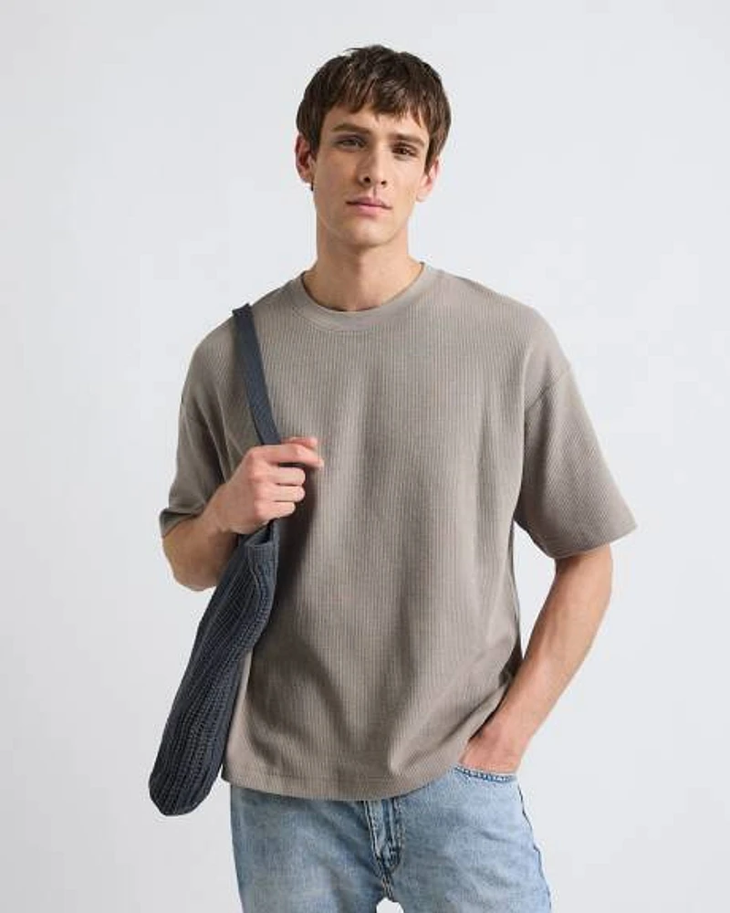 Oversized Short-Sleeve Crew-Neck Ribbed Tee