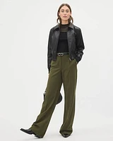 Mid-Rise Wide-Leg Green Heavy Twill Pant