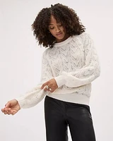 Long-Sleeve Crew-Neck Sweater with Buttons at Shoulder