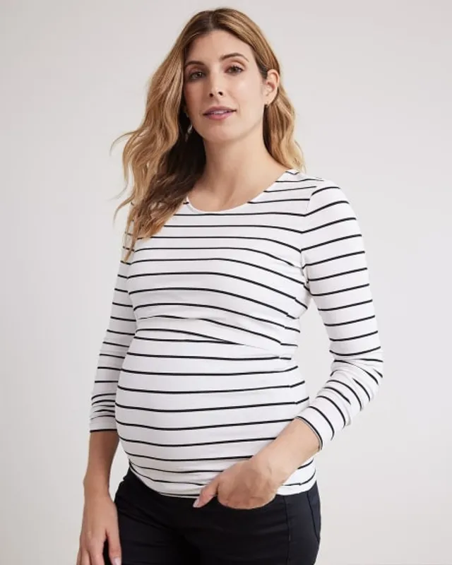 RW&CO. - Nursing Long-Sleeve Top with Scoop Neckline, Set of 2 Thyme  Maternity Black White Stripe Combo