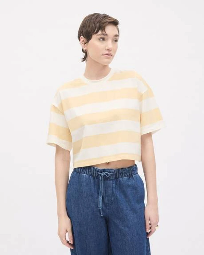 Striped Loose Short-Sleeve Crew-Neck Tee