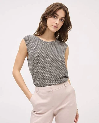 Blouse à Manches Très Courtes et Col Rond avec Imprimé