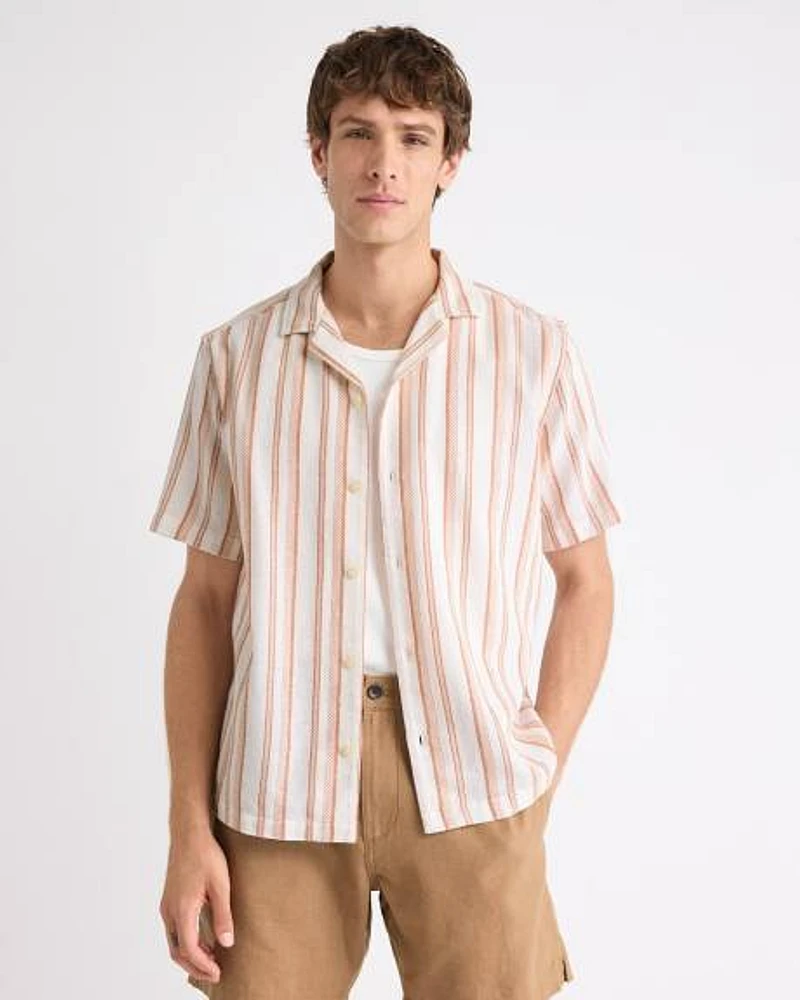 Chemise Rayée à Manches Courtes avec Col Camp