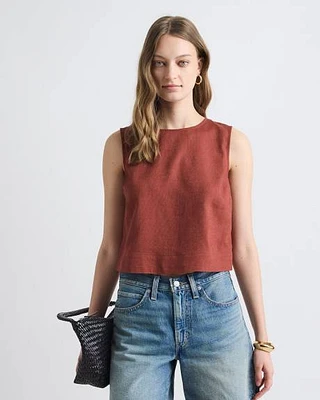 Sleeveless Crew-Neck Linen-Blend Blouse