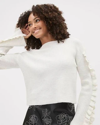 Long-Sleeve Boat-Neck Sweater with Frills