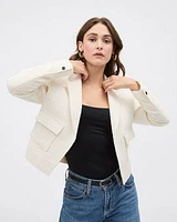 Bouclé Open Double-Breasted Cropped Blazer