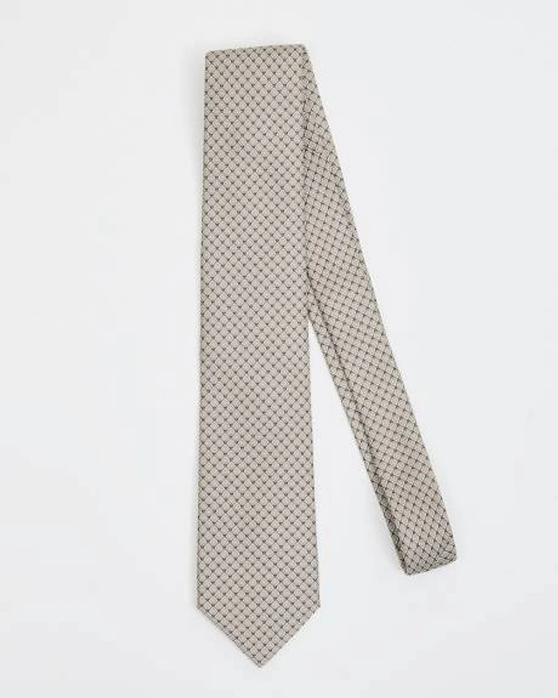 Beige Regular Tie with Square Geometric Pattern