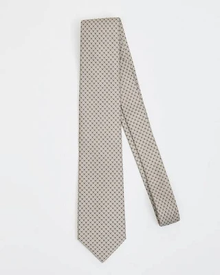 Beige Regular Tie with Square Geometric Pattern