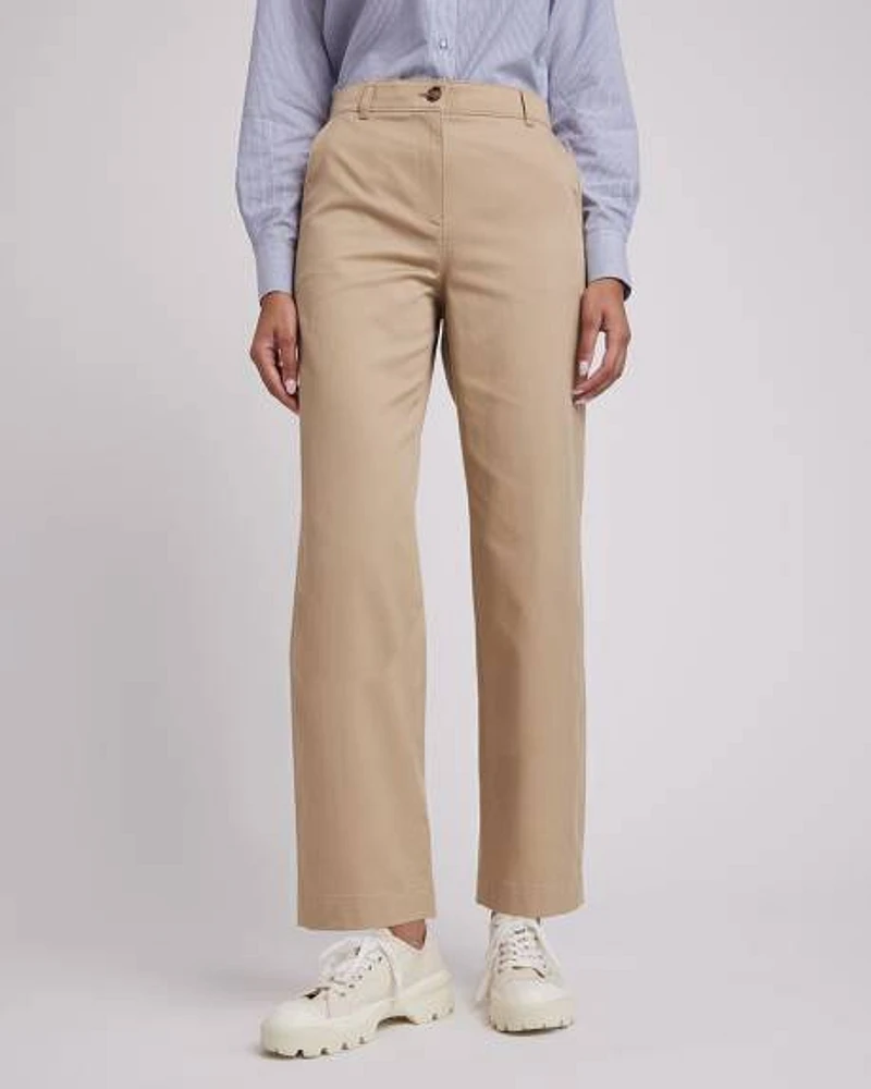 Cotton Twill High-Rise Straight-Leg Chino Pant