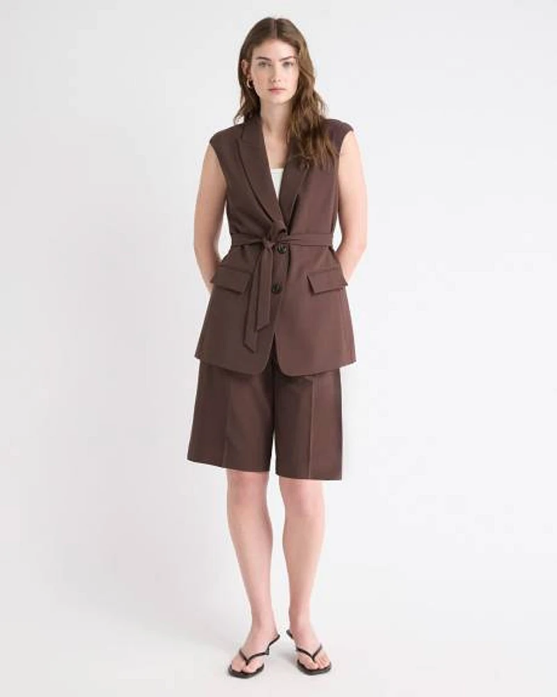 Long Sleeveless Twill Vest