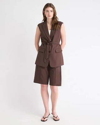 Long Sleeveless Twill Vest
