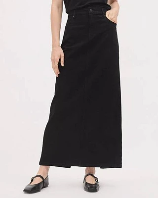 Black Maxi Denim Skirt with Back Slit