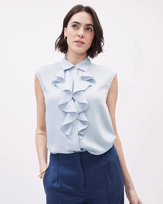 RW&CO. - Sleeveless Buttoned-Down Blouse with Shirt Collar and Jabot