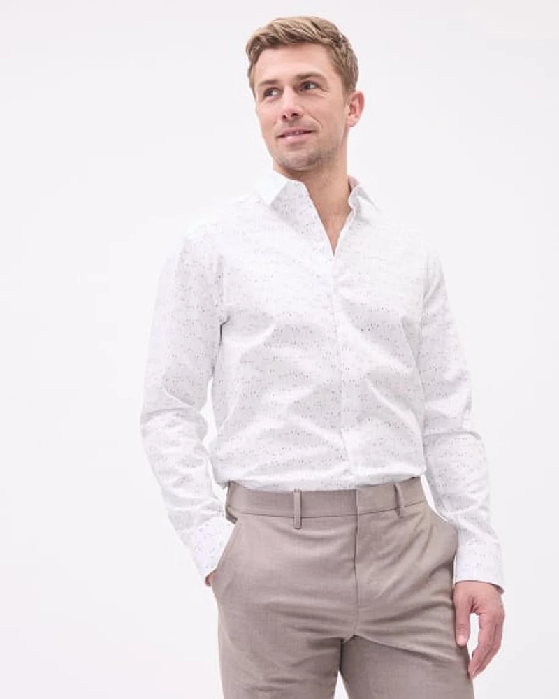 White Tailored-Fit Dress Shirt with Floral Pattern