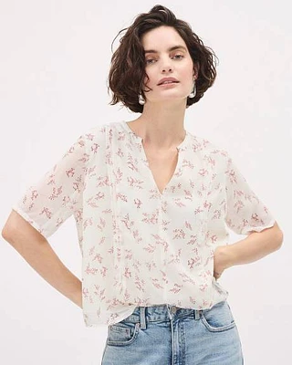 Short-Sleeve V-Neck Popover Blouse