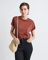 Short-Sleeve Crew-Neck Top with Crochet Details
