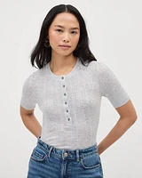 Wool-Blend Elbow-Sleeve Henley Sweater