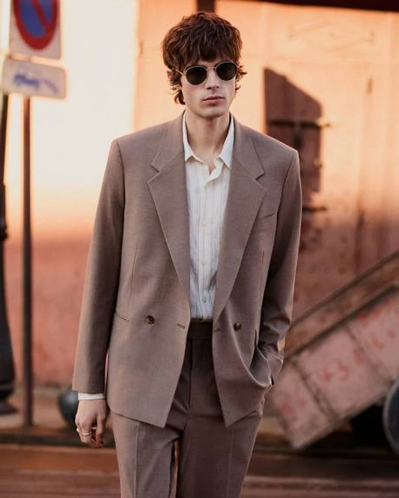 Relaxed-Fit Double-Breasted Rose Taupe Suit Blazer
