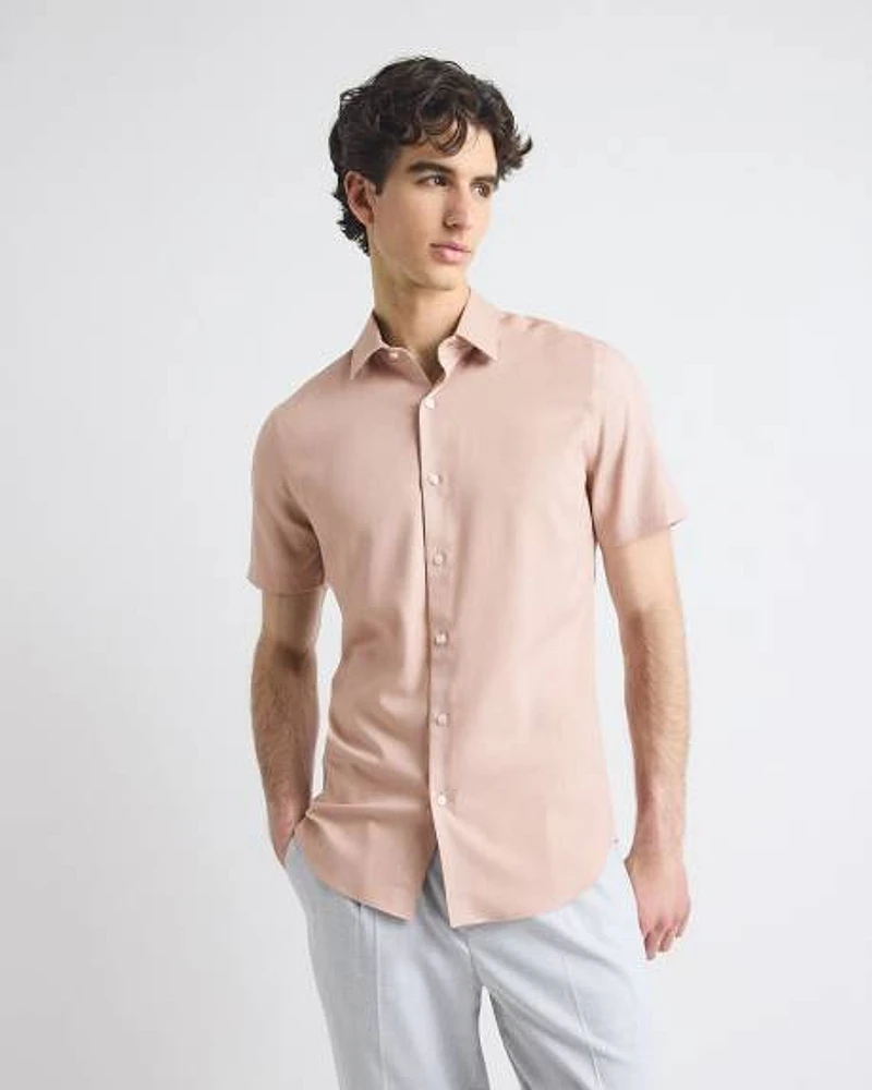 Short-Sleeve Slim-Fit Knit-Like Dress Shirt