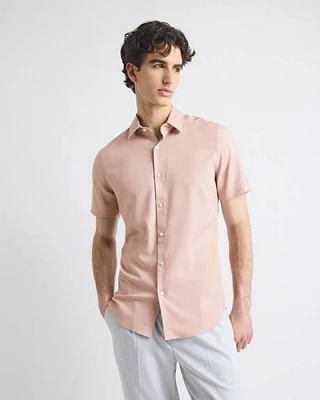 Short-Sleeve Slim-Fit Knit-Like Dress Shirt