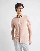 Short-Sleeve Slim-Fit Knit-Like Dress Shirt