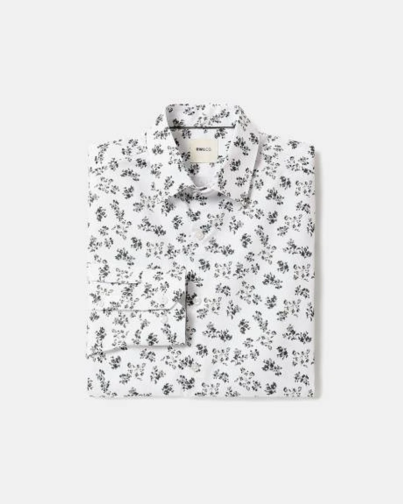 Chemise Habillée Blanche à Coupe Ajustée Motif Floral