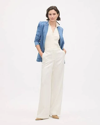 Pantalon Crème à Jambe Large et Taille Haute