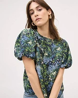 Easy-Care Blouse with Short Puffy Sleeves