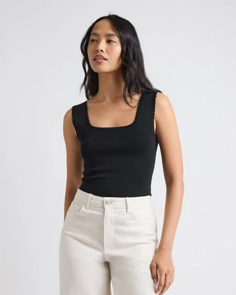 Square-Neck Fitted Textured Tank